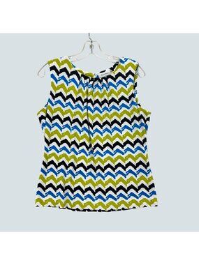 Calvin Klein Women’s Sleeveless Blouse Size Large Multicolor Chevron Print Top